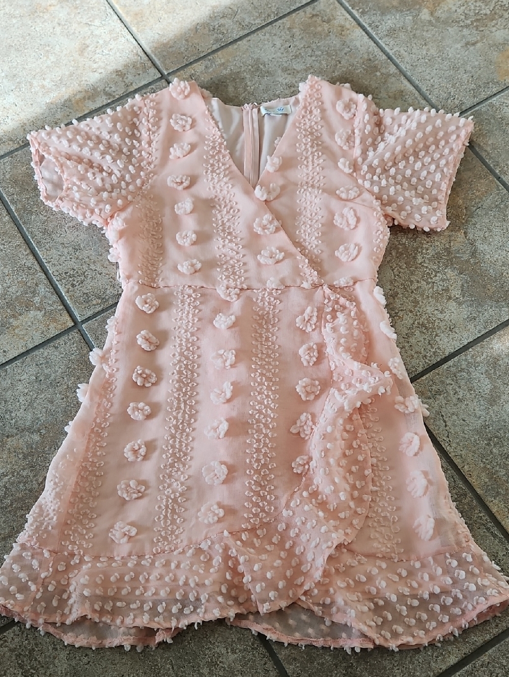 She + Sky Blush Pink Textured Floral Wrap Dress For Women